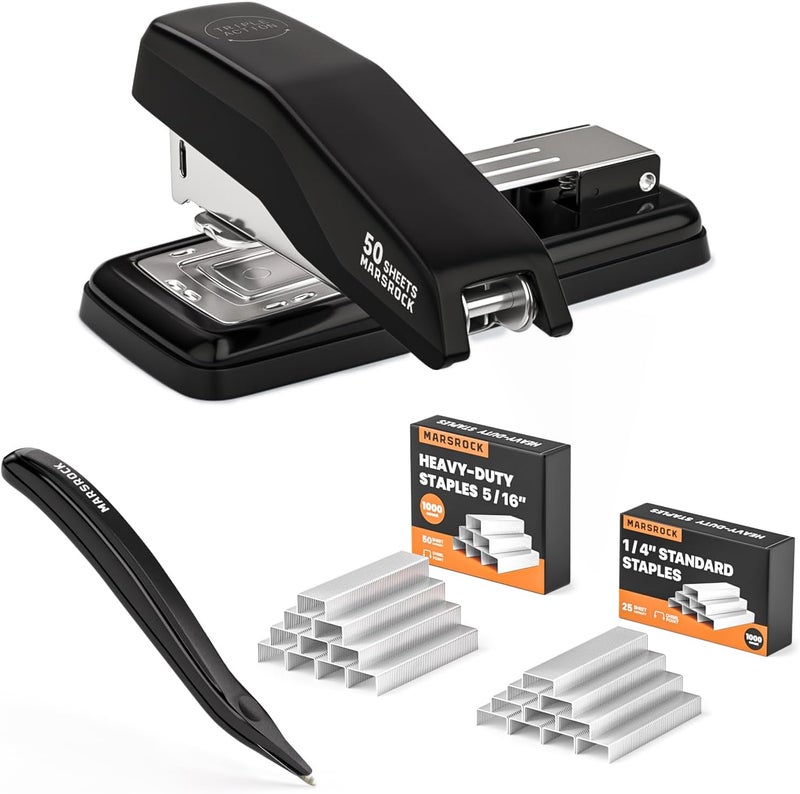 Mars-Rock Desktop Stapler, Swing-Arm Swivel Stapler, 50 Sheet Capacity, 2000 Staples and Staple Remover, Rotatable Heavy Duty Staplers for Office, Home, Classroom, Booklet, Book Binding,Black - Image 1